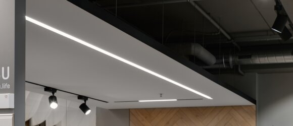 Fabric ceiling, illuminated fabric ceiling, backlit custom made lamps, Barcelona